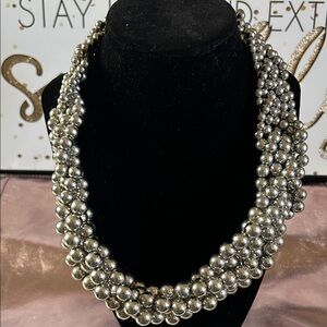 Silver Beaded Statement Necklace #46003purp